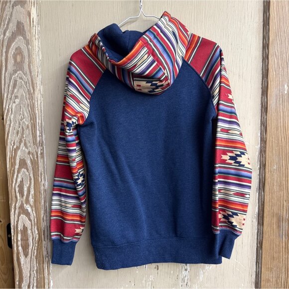 Hooey S Western Style Hoodie With Multicolor Aztec Print Sleeves - Picture 2 of 3